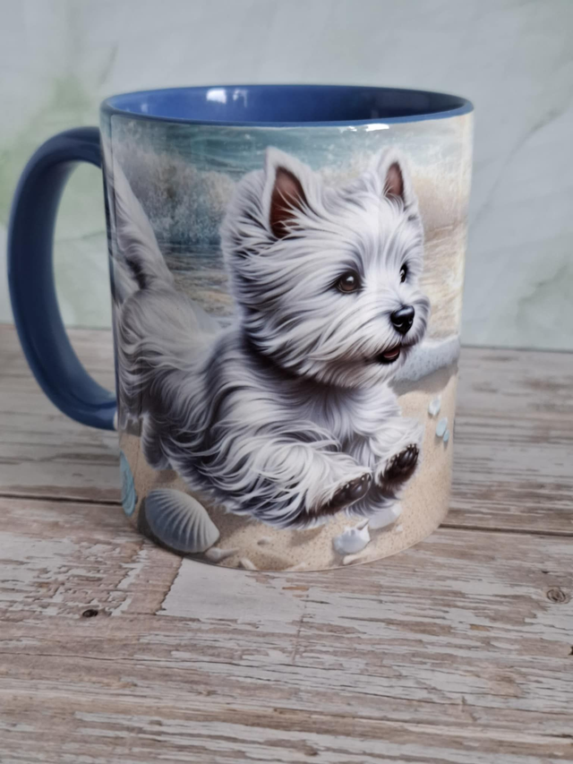 Mug bleu plage westie