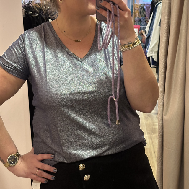 1021-T-shirt brillant bleu métallisé