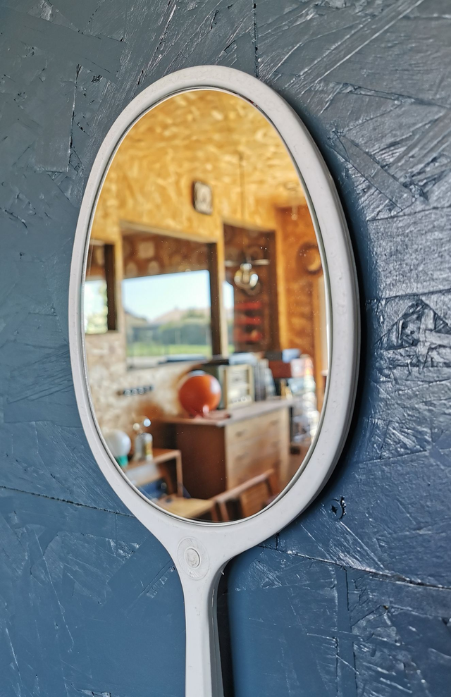 Miroir mural ovale plastique raquette vintage "Bleu"