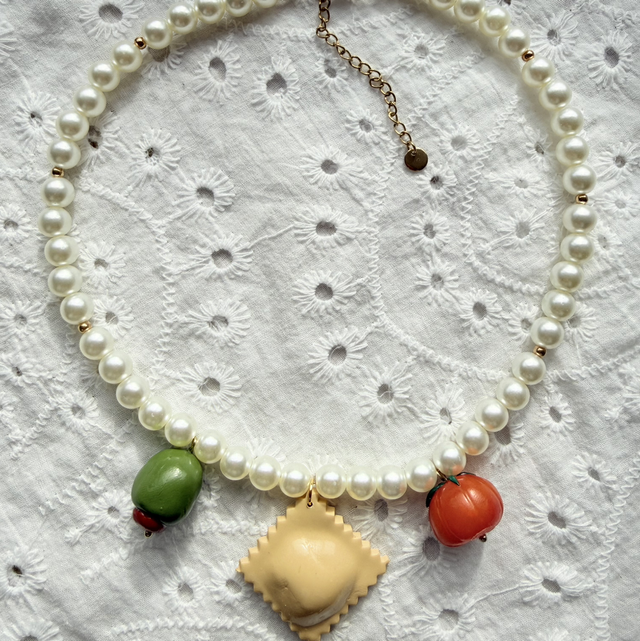FRANCESCA – Ravioli, Tomato & Olive Pearl Charm Necklace