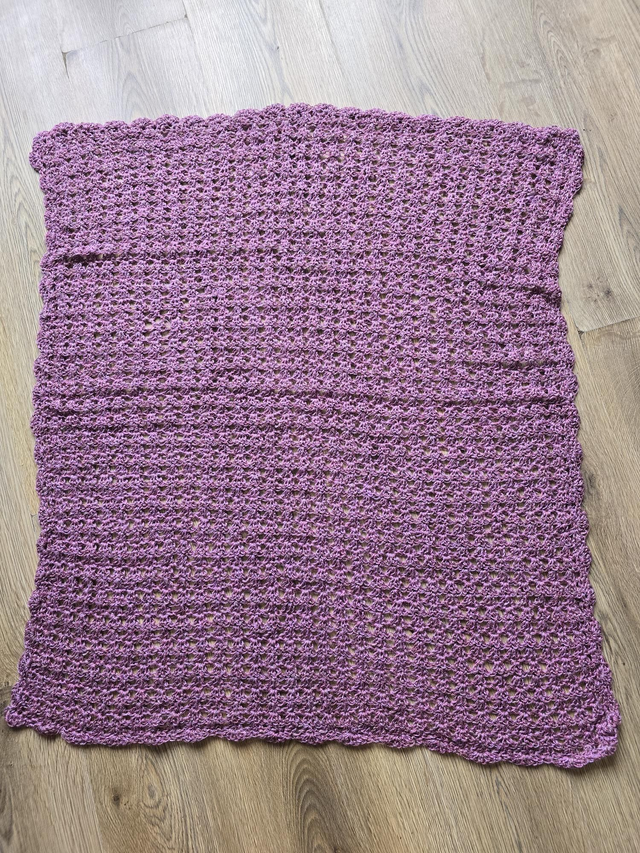 Crochet lacy blanket purple pink mix 76cm x 85cm