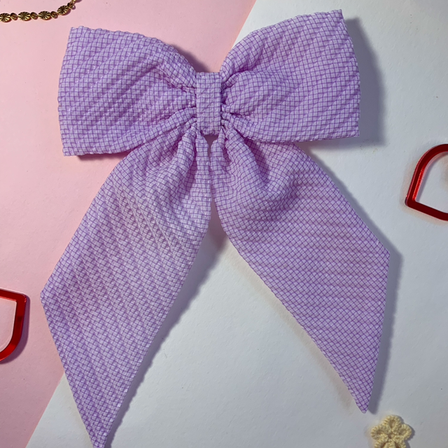 Lilac Seersucker Hair Bow 