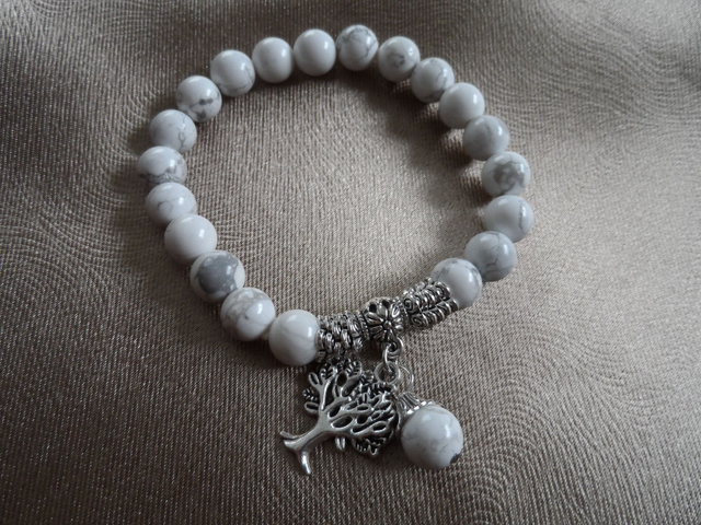 Bracelet en Howlite, style tibétain, avec Arbre