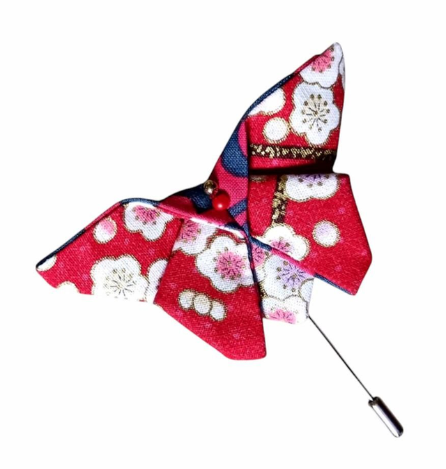 Broche papillon/Fibule papillon origami/Epingle à chapeau/tissu Japonais rouge et pois