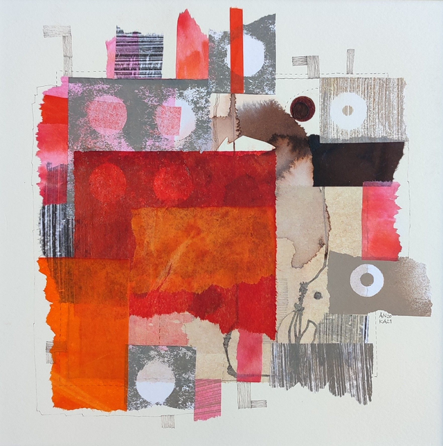 Kompozycja11, 30x30 (20x20 w świetle passe-partout) tech. mieszana 2021