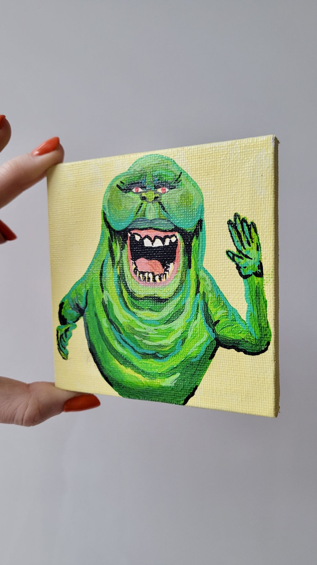 Original Mini Canvas Painting – Slimer - Ghostbusters Fan Art