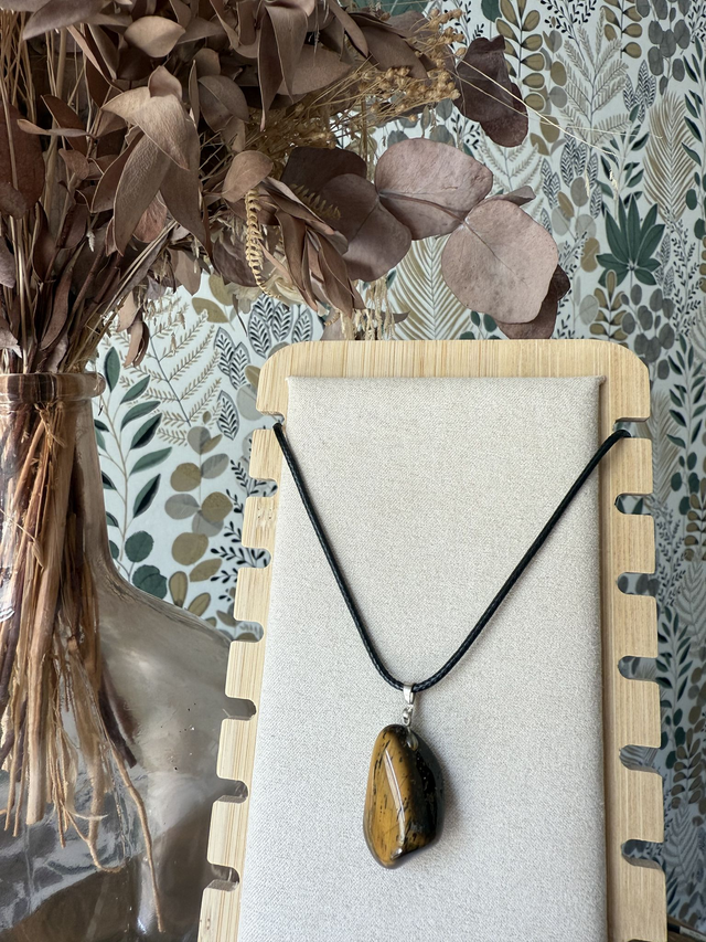 Collier Oeil de Tigre &amp; Inox couleur argentée