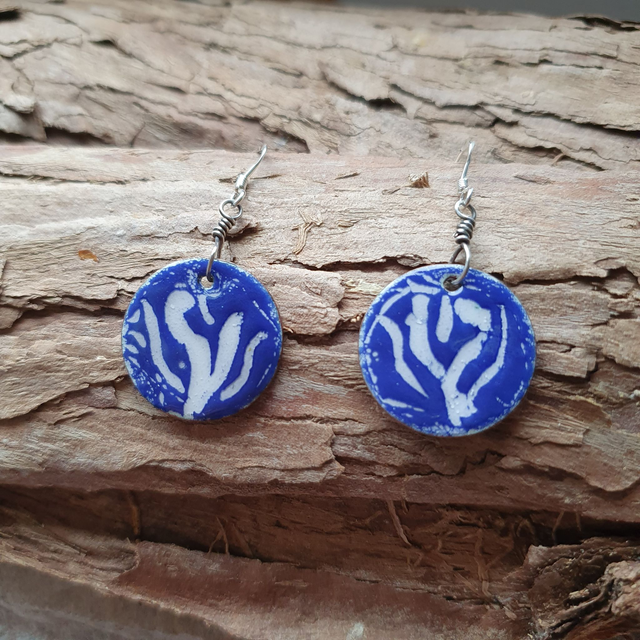 Blue and white enamel earrings - EE102