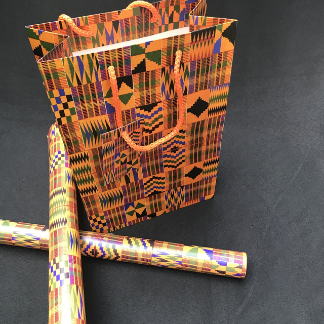 African Kente Print Gift Bag &amp; Wrapping Paper Set