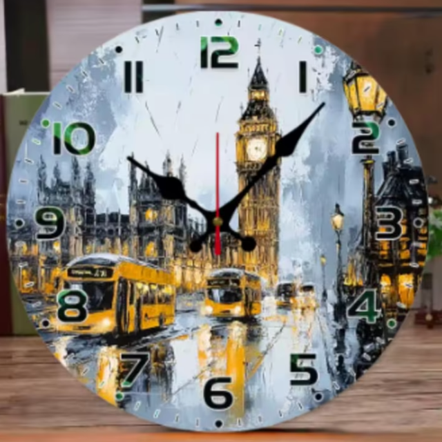 Ronde wandklok van hout London centrum (25cm)