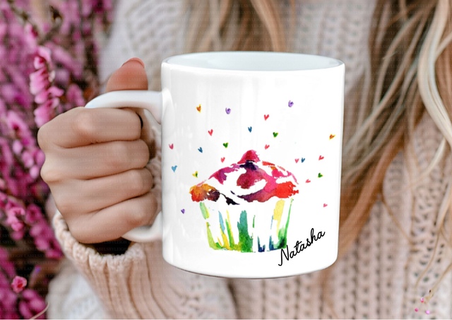 Personalised Watercolour Cupcake Mug
