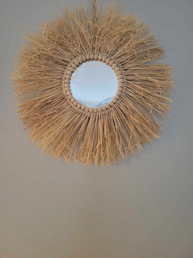 Miroir raphia et perles 