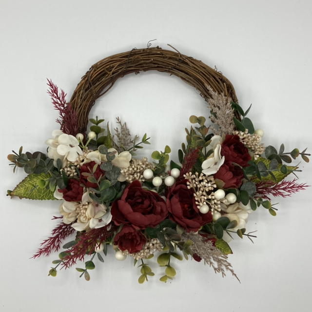 L-19 White and Red Faux Flower Wreath