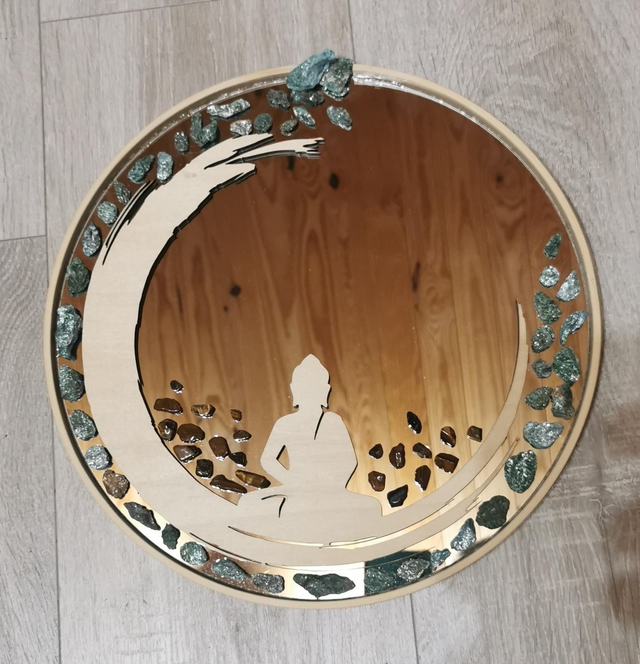 Miroir zen serti de Fuschite et Œil du tigre