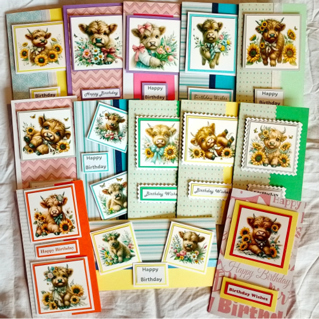 Handmade Cute Highland Cows Birthday Card - 13 Designs