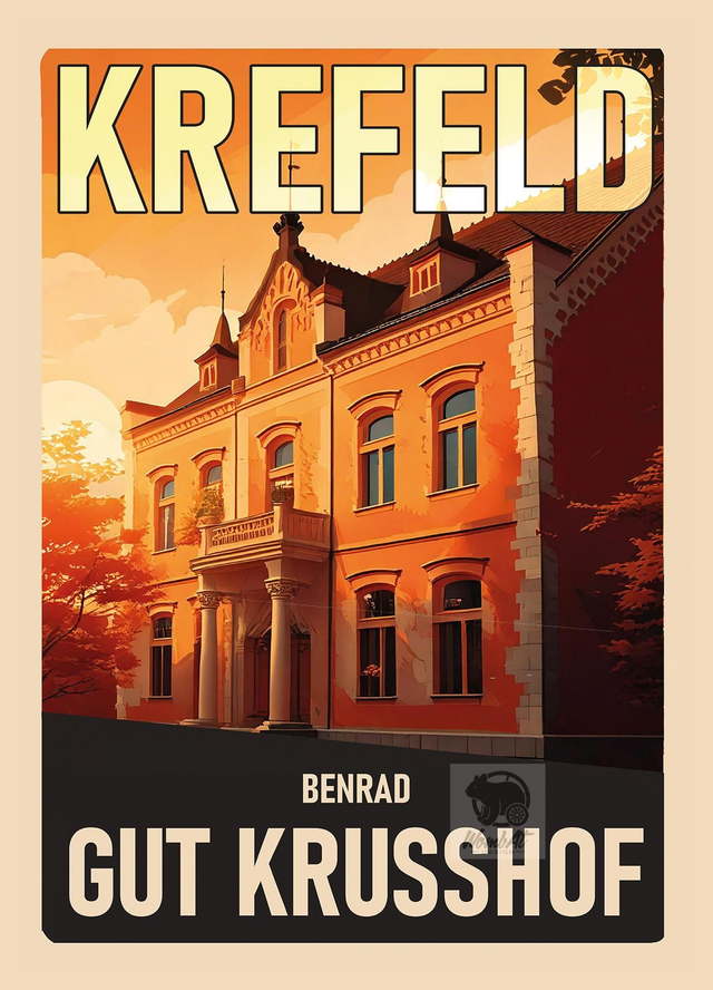 Retro-Reise-Postkarte Krefeld: Gut Krusshof