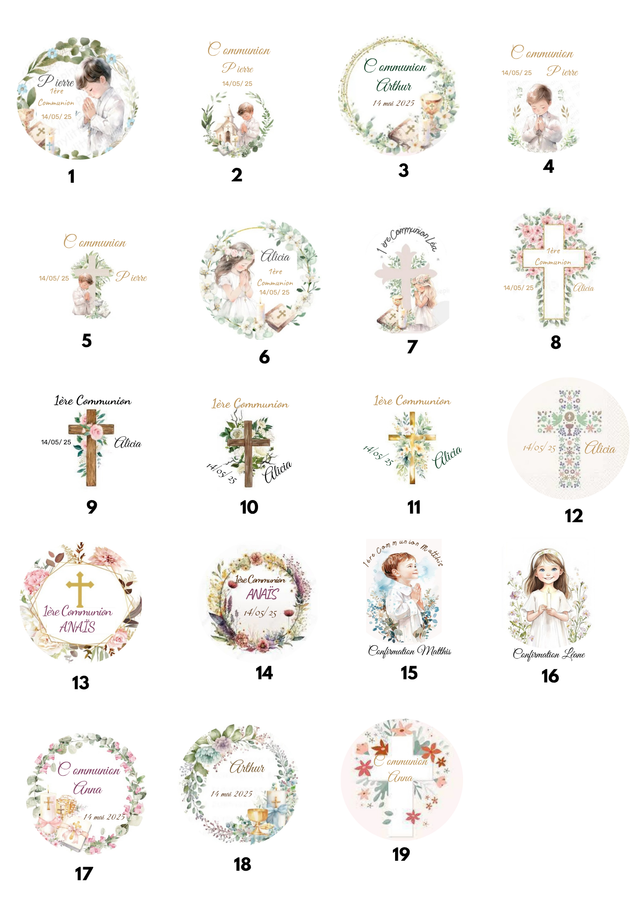 Etiquettes personnalisées Baptême / communion plaquettes A4 