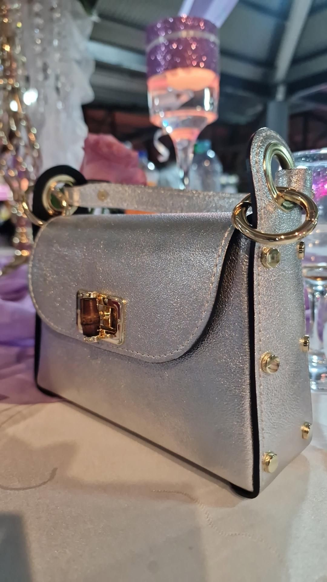 FLORE Petit Sac en Cuir Argenté