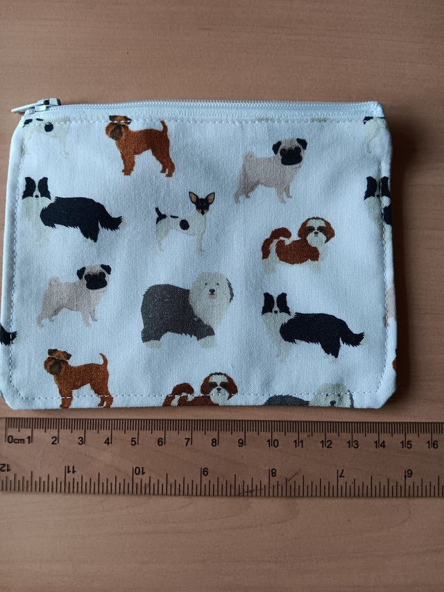 Dog Print  Fabric Purse with White Waterproof Lining and White Zip