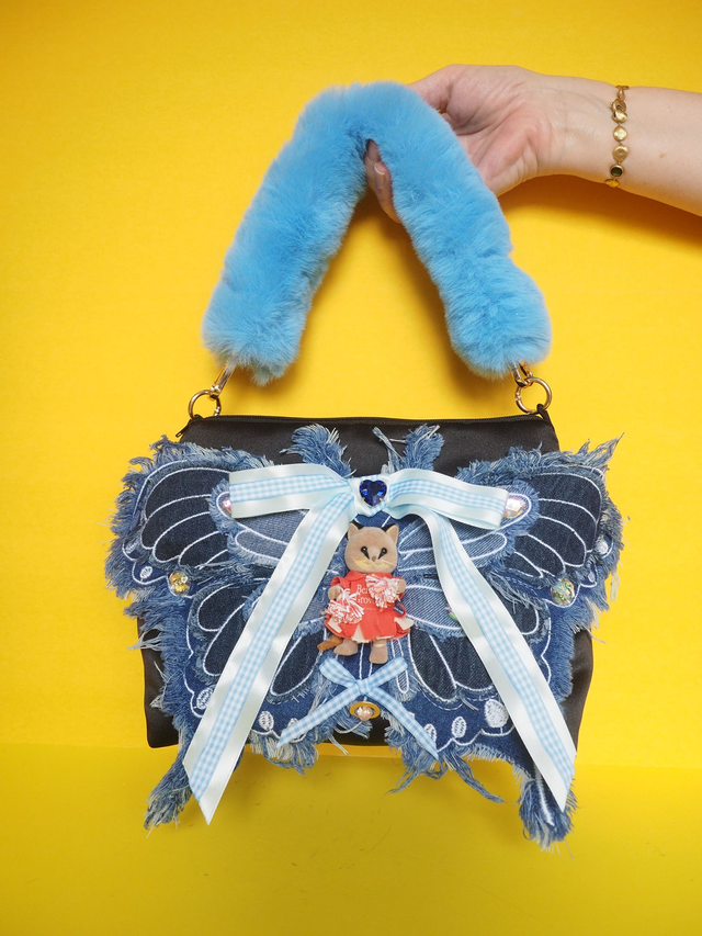 Regina Cheerleader Racoon Denim Butterfly Mini Sweetheart Handbag