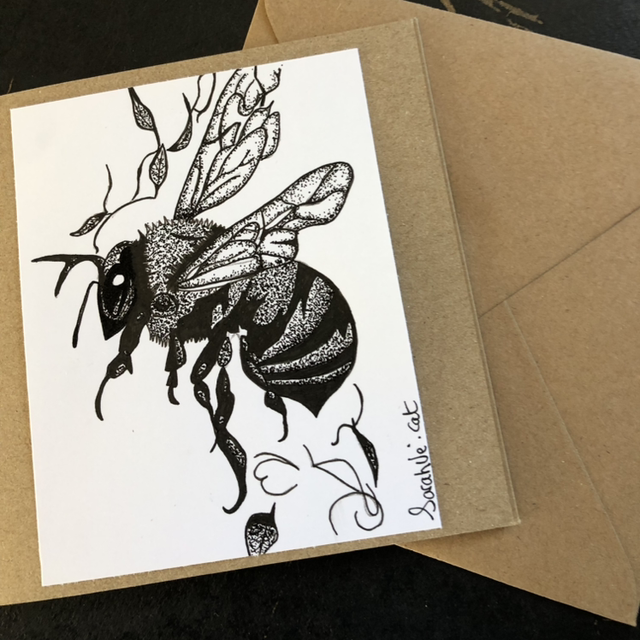 Carte - abeille - 13,5 x 13,5 cm - enveloppe kraft 