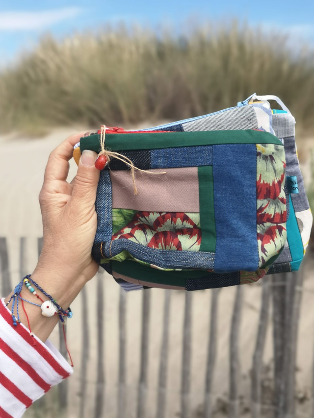 Pochette Patchwork assortie au sac Jean et fleuri tons verts