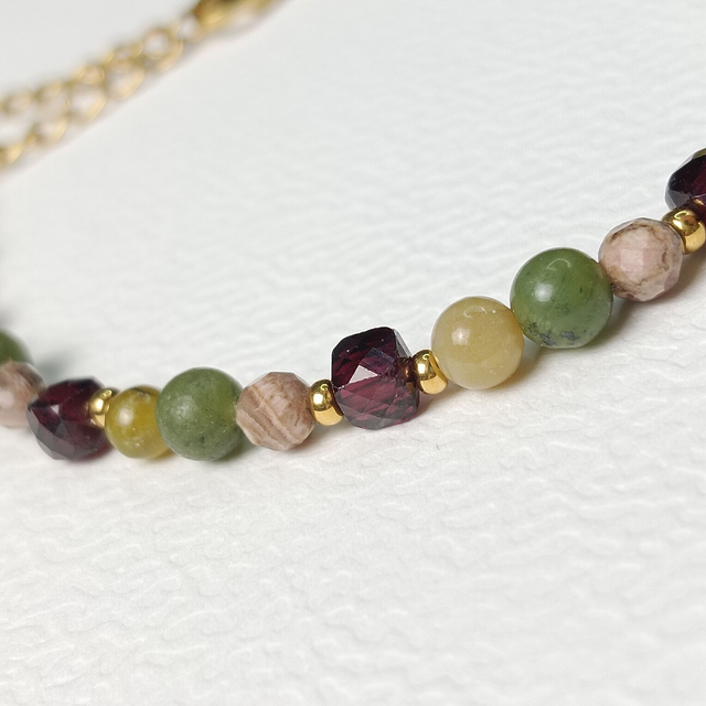 Bracelet NOMADE, Rhodochrosite, Grenat, Serpentine