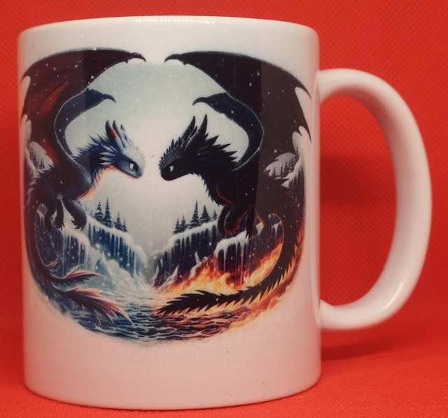 Custom Unofficial Printed How To Train Your Dragon Dark and Light Furies Mug. 