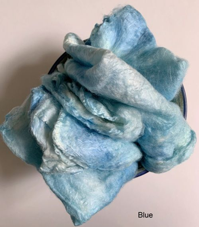 Mulberry Silk Hankies, Blue, Hand Dyed A Grade Mawata Silk Hankies, Bombyx Silk, Spinning, Felting, Textile Art, Paper Making 