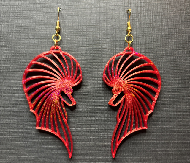 3D - Earrings Poodle Bust Candy Red