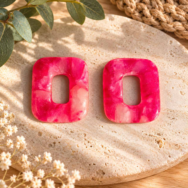 Pampilles en argile polymère – Rose & blanc nacré