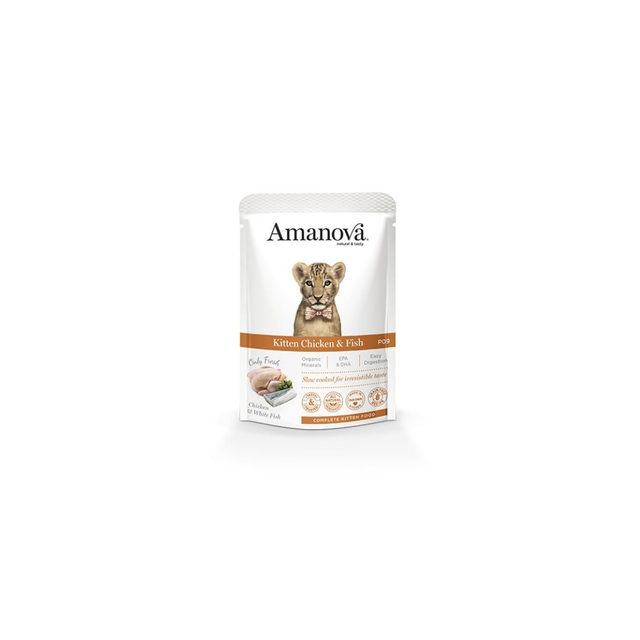 Amanova Pâtée 85gr chaton poulet &amp; poissons sans céréales (lot de 12 ou 24)