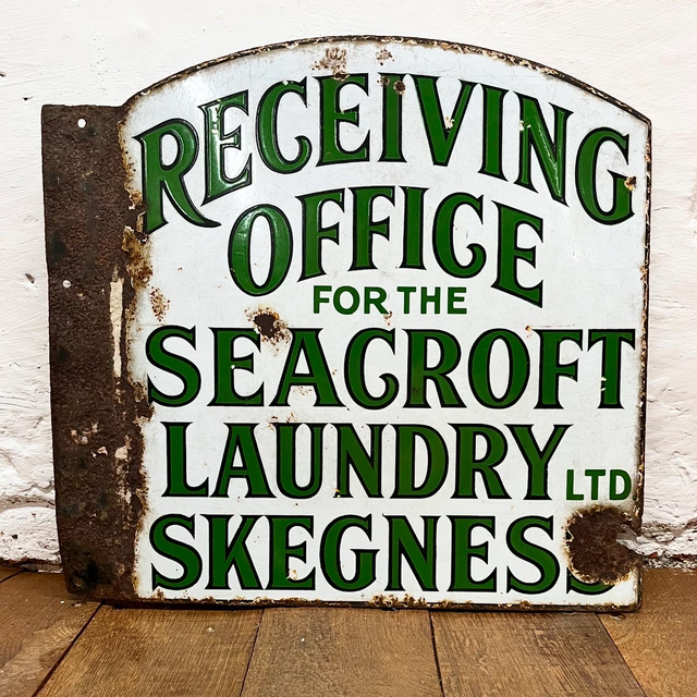 Early 20th Century Seacroft Laundry Skegness Double Sided Enamel Advertising Sign