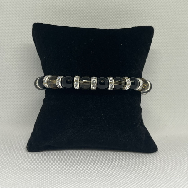 Bracelet en perles de verre noires, marrons - Perles de verre plates à strass