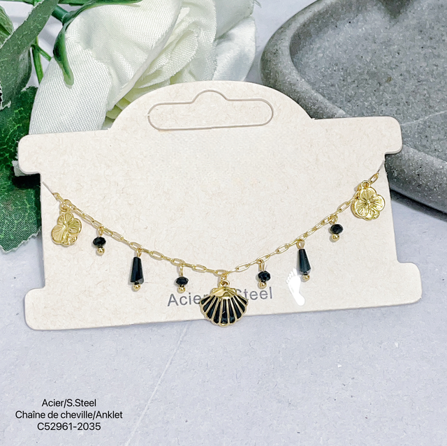 Chaîne de cheville breloque coquillage émaillé 