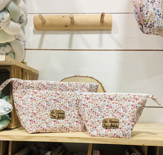 Trousse transformable en panière fleuri terra cotta