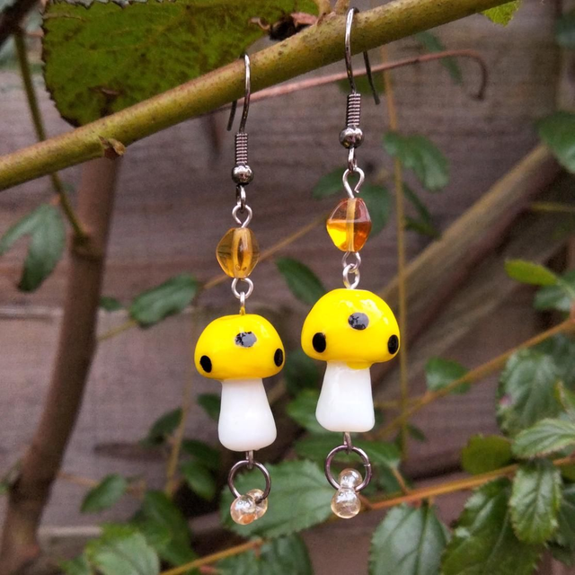 Yellow Mushroom Earrings 