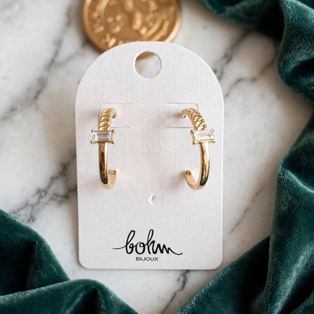 Créole Bohm Paris - Mini anneau torsadé doré & zircon baguette - Acier inoxydable
