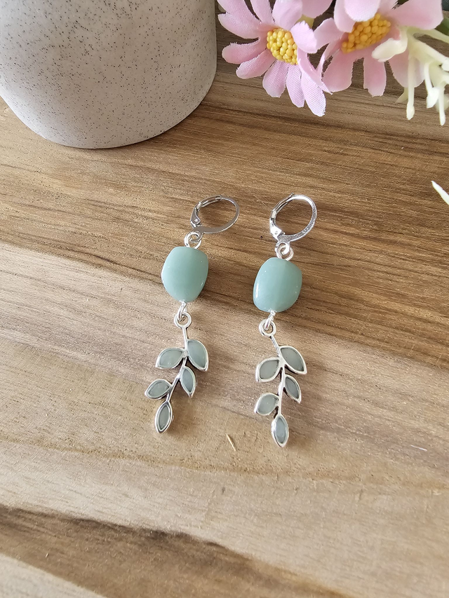 🎨Éclat de Douceur -&quot;Brise Pastel&quot;– Boucles Feuillage en vert fonce Pastel🎨