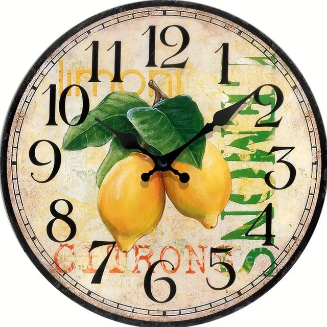 Horloge murale silencieuse à motif citron de style vintage