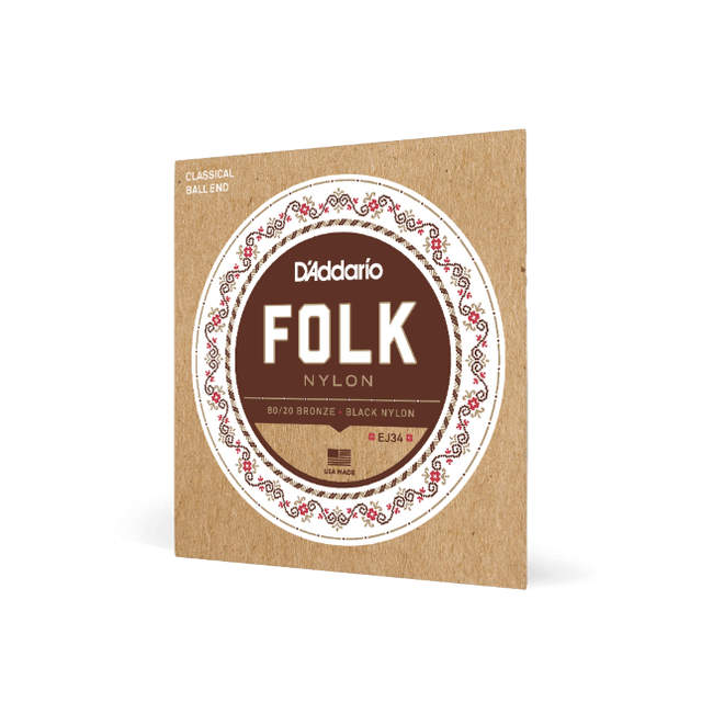 D'Addario Cordes en nylon pour guitare folk D'Addario EJ34, extrémité à boule, bronze 80/20/cordes aiguës en nylon noir