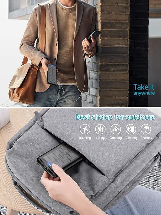 Solar Power Bank External Battery 30000mAh: Powerbank Mobile Outdoor Portable Charger with 2 USB Ports & Flashlights (or similar)