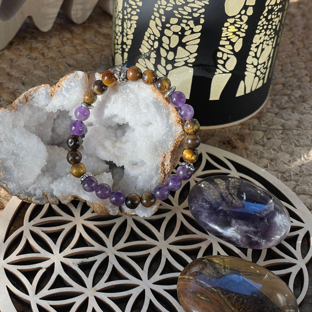 🐅🔮 Bracelet en Oeil de tigre et Améthyste