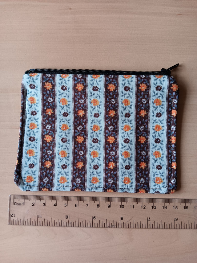 Brown &amp; Beige striped with flowers fabric Purse, Brown Waterproof Lining and black Zip