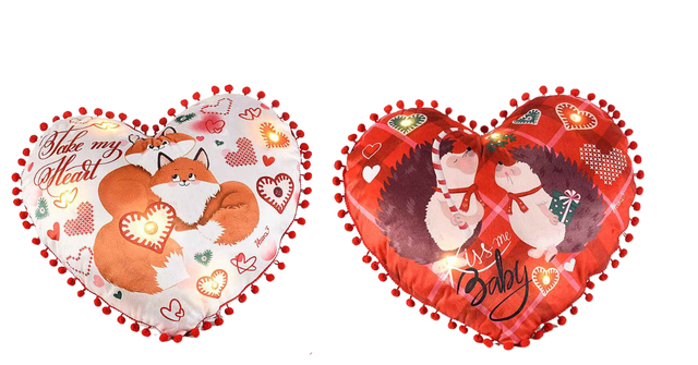 Cuscino cuore animaletti imbottito sfoderabile con luci led