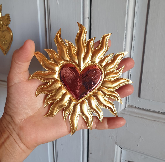 Ex Voto coeur soleil métallique