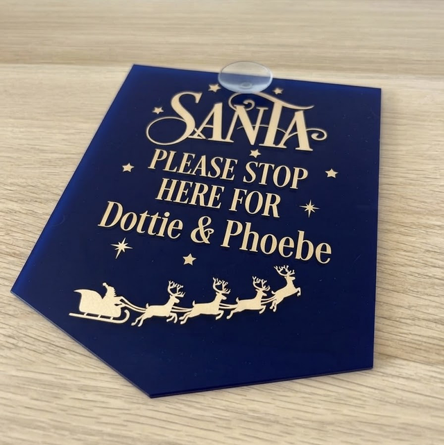 Personalised Acrylic Santa Stop Here Sign – Custom Christmas Window Plaque