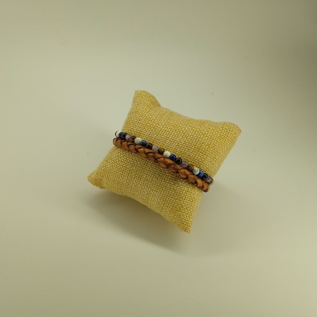 Bracelet cuir Tan et pierres 