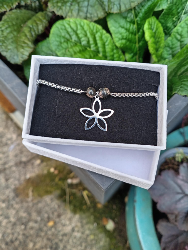 Rhodonite Crystal Bead Sterling Silver Drawstring Bracelet