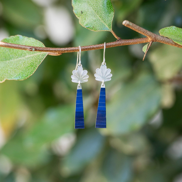 Boucles d'oreilles Calyx - Argent, bleu 